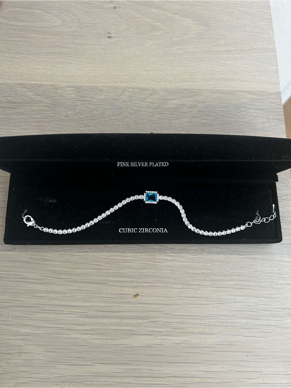 Danecraft Fine Silver Plated Bracelet with Blue Cubic Zirconia Center